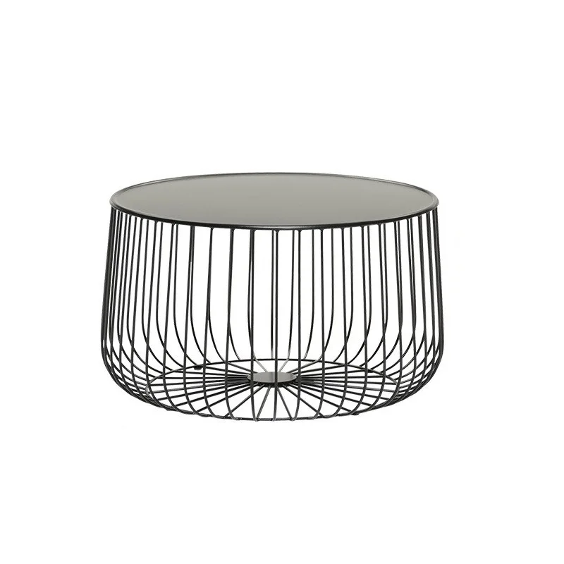 & Circular Metal Frame Hollowed-out Coffee Table Pumpkin Shape Bird Cage Side Table for Living Room