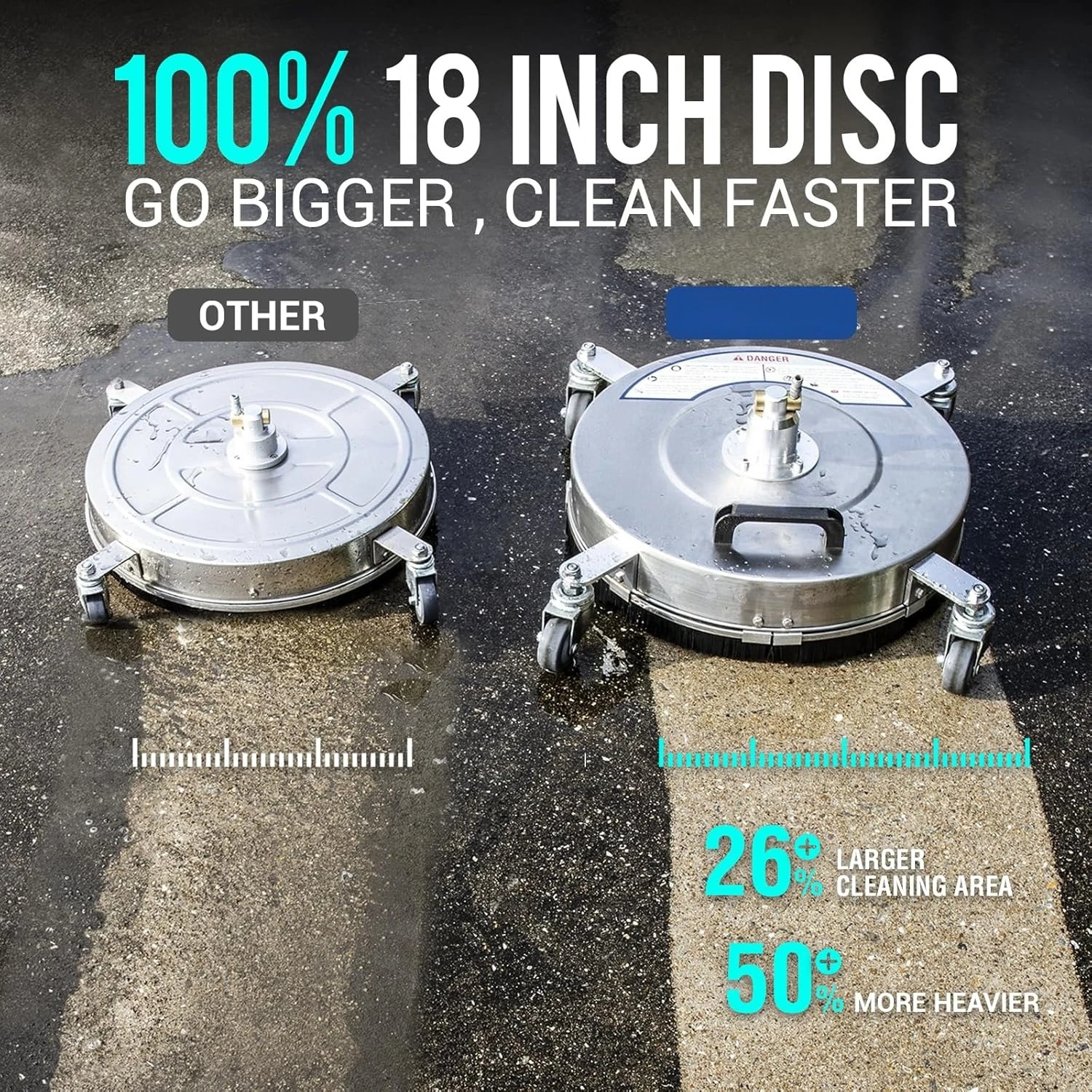 

18" Pressure Washer Surface Cleaner 4500 PSI，4 Wheels Stainless Steel Power Washer Attachment for Driveway Sidewalk Patio