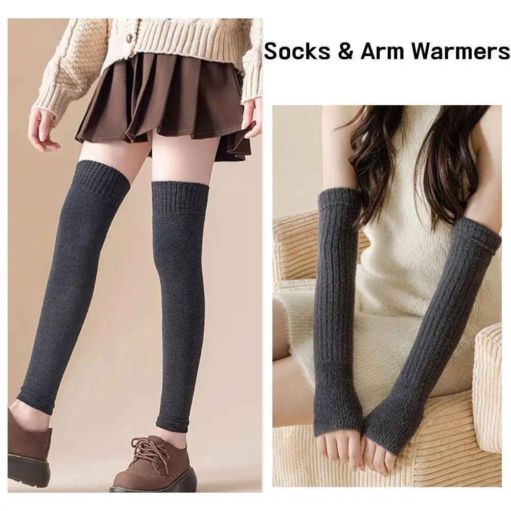 Hot Y2K Long Fingerless Gloves Leg Covers Punk Gothic Lolita Gloves Solid Color Leg Warmers Knitted Knee High Socks Arm Warmers