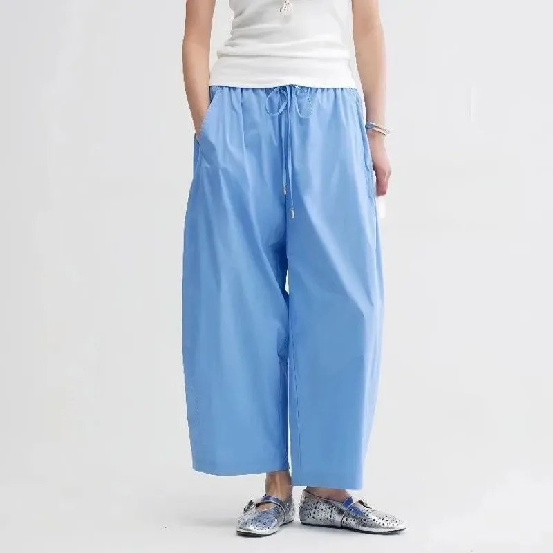 Women Wrinkle Texture Drawstring Waist Loose Cocoon Cropped Balloon Pants Casual Daily S-XL