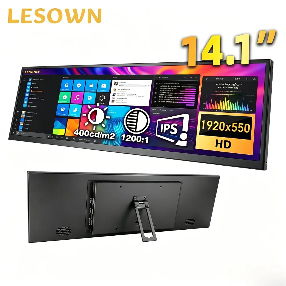 

LESOWN 14.1" 4K Stretched Bar IPS Touch Monitor 3840x1100 HDMI/USB-C Portable Display for Laptop Aida64 GPU CPU RAM Monitoring
