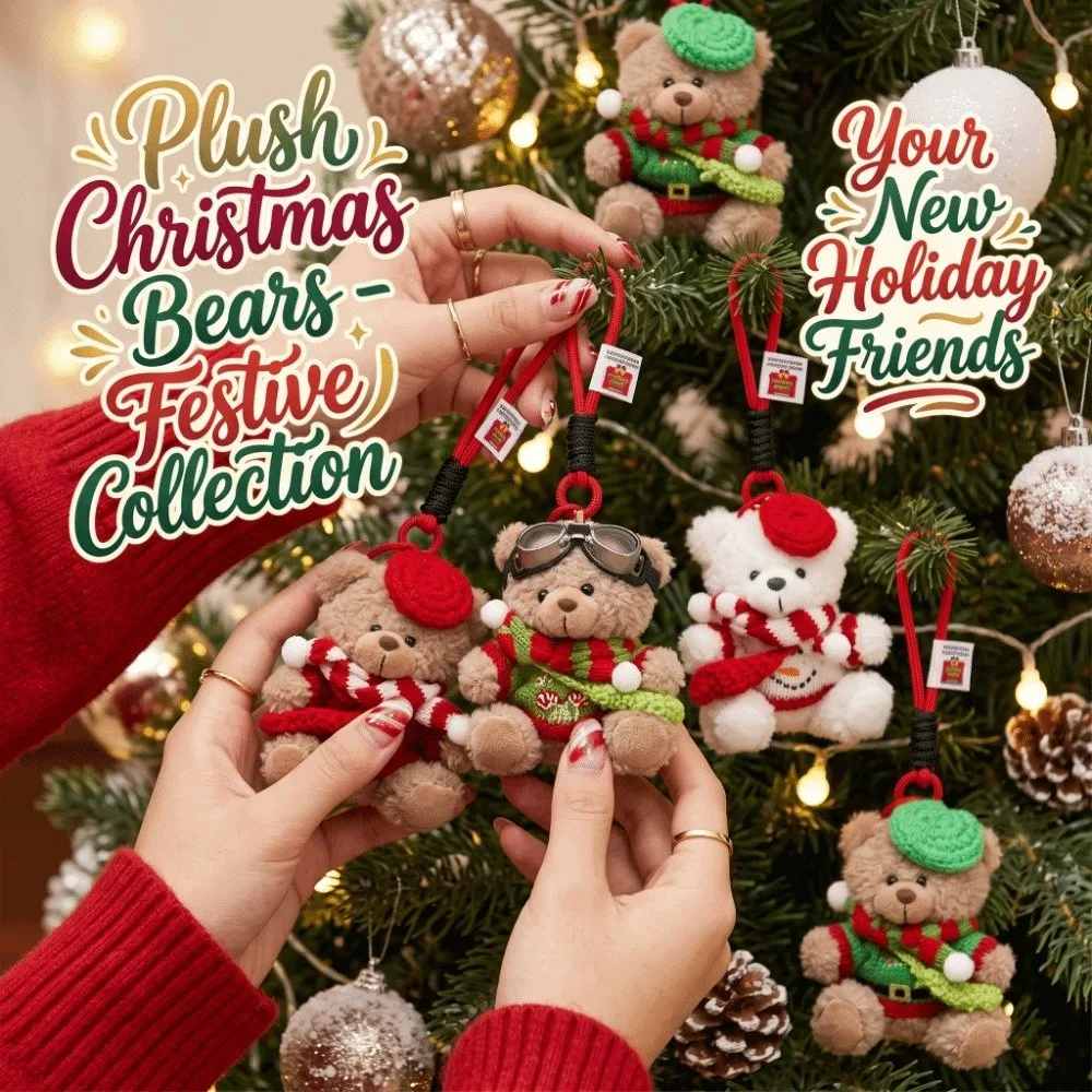 Beret Plush Bear Keychain Knitted Sweater Soft Plush Xmas Tree Decor Mini Size Lightweight Christmas Bear Pendant
