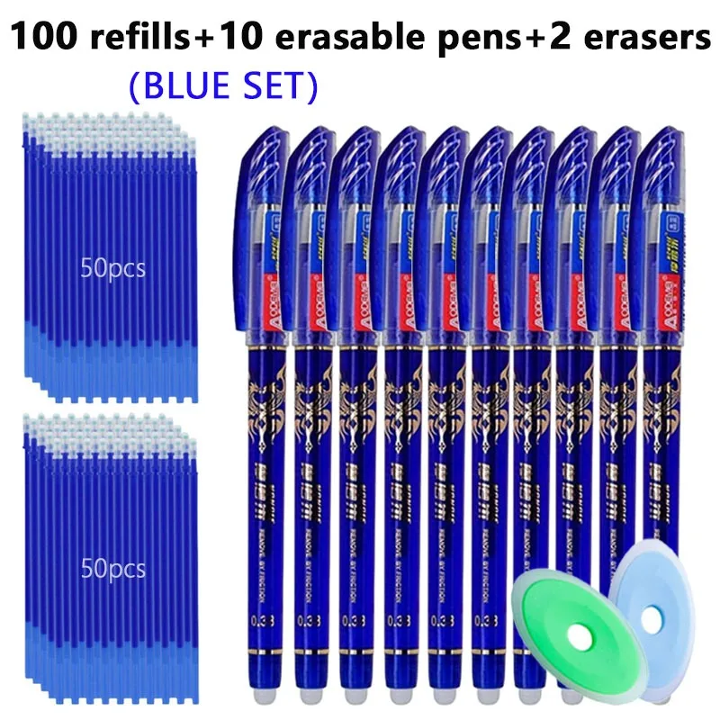 112pcs/set 0.5mm Erasable Gel Pen Classic Patterned Pen Friction Magic 3-color Gel Pen Blue Black Red Writing Supplies