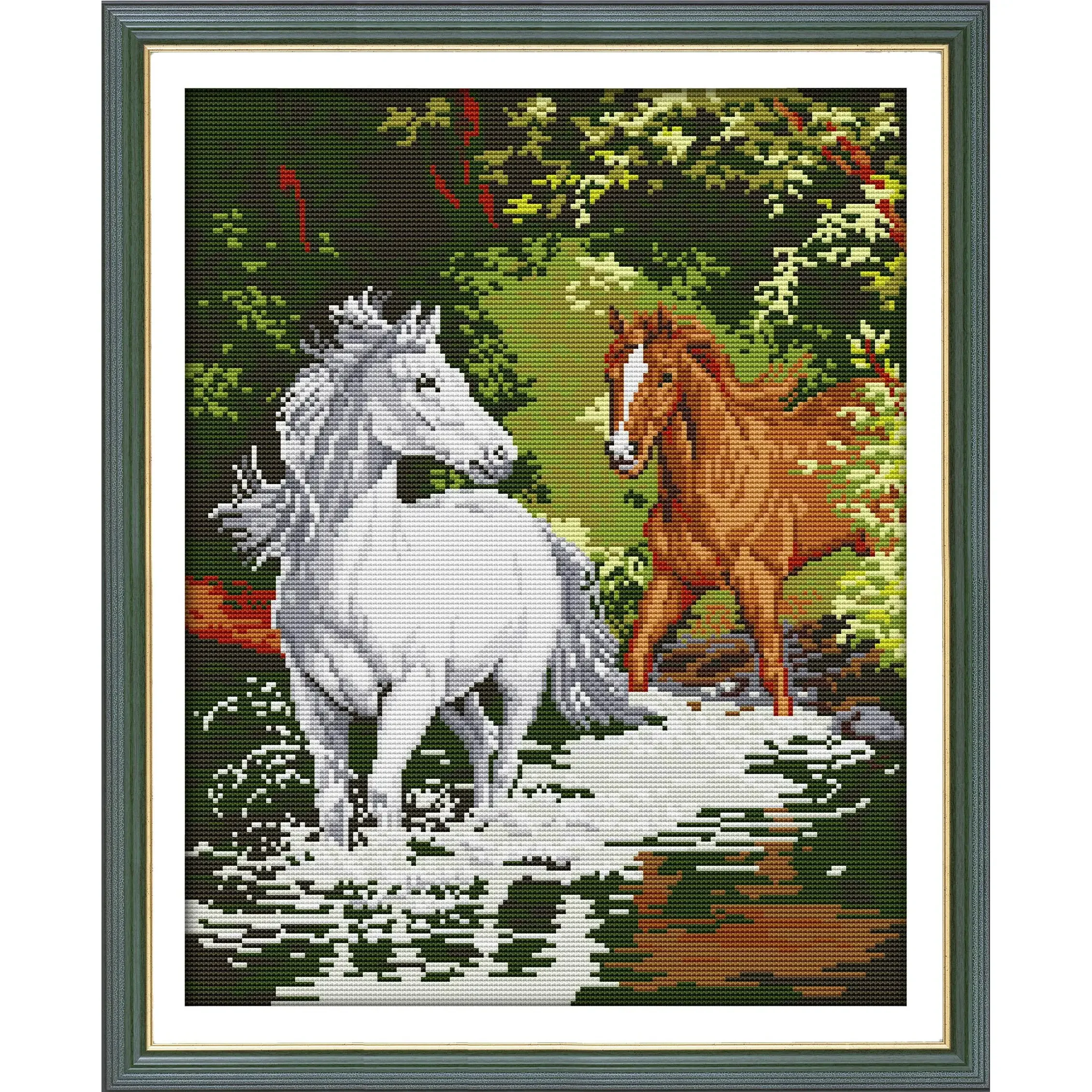 

Joy Sunday Pre-printed Cross Stitch Kit Easy Pattern Aida Stamped Fabric Embroidery Set-Two Horses Wading