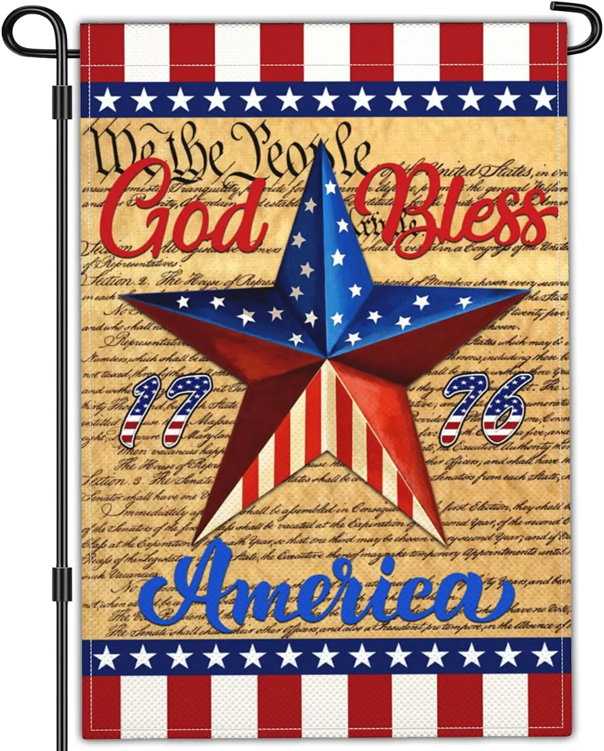 God Bless America 4th of July Garden Flags for Outside 12x18 Inch Double Sided 1776 Flag Blue Red Star Patriotic Yard Garden jjp