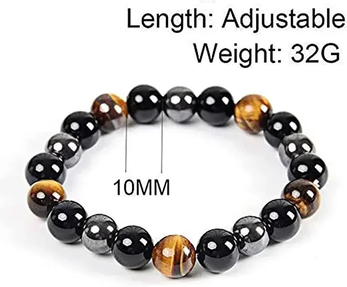 Pulsera de Triple protección de hematita de obsidiana negra, juego de cuentas de ojo de tigre azul, pulseras de piedra de Lava para hombres y mujeres, 10MM