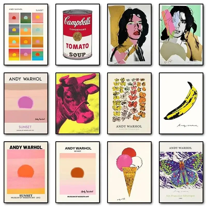 Image of Andy Warhol Pop-Art Museum Ausstellungsplakat-Drucke Sonnenuntergang Diamantmalerei Wandkunst Bild für Wohnzimmer-Dekoration