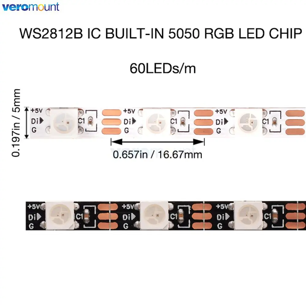 3mm 4mm 5mm Super Slim Narrow Width PCB WS2812B Pixel LED Strip Individually Addressable RGB Pixel Strip IP20 DC 5V 60leds/m 1m