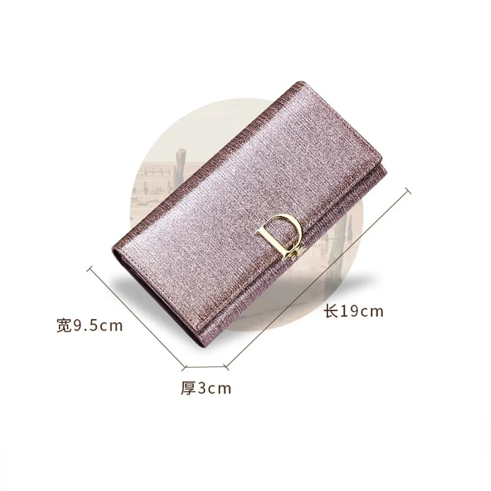 Ladies D Buckle Large Capacity Multi-card Slot Long Wallet Genuine Leather Purse