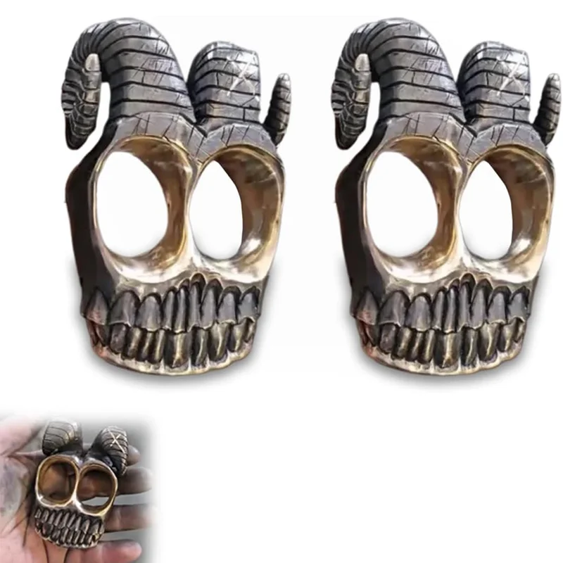 Handmade Ram Horn Skull Knuckles Vintage Ram Horn Punk Finger Skeleton Ring Gothic Full Finger Double Loop Ram Horn Rings