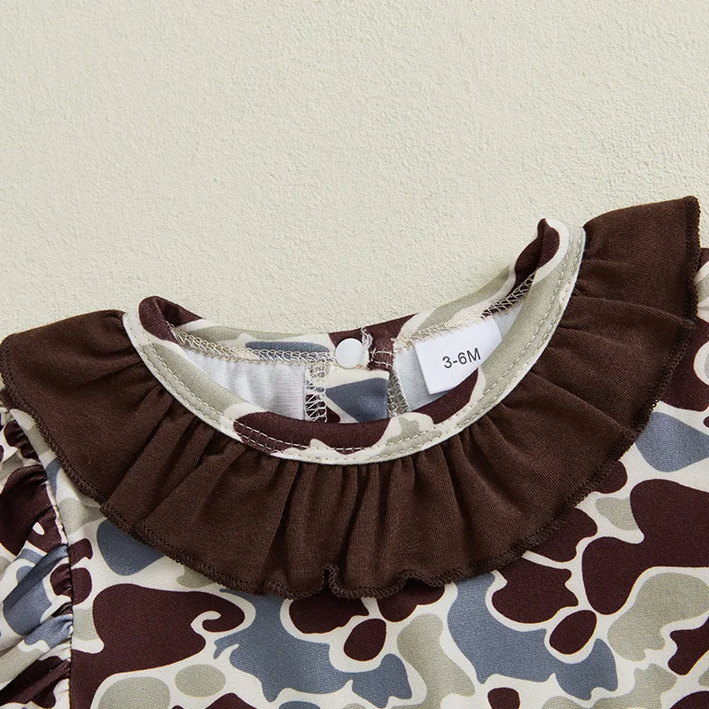 الرضع طفلة رومبير جولة الرقبة قصيرة الأكمام التمويه المطبوعة ارتداءها الوليد Playsuit طفل الملابس