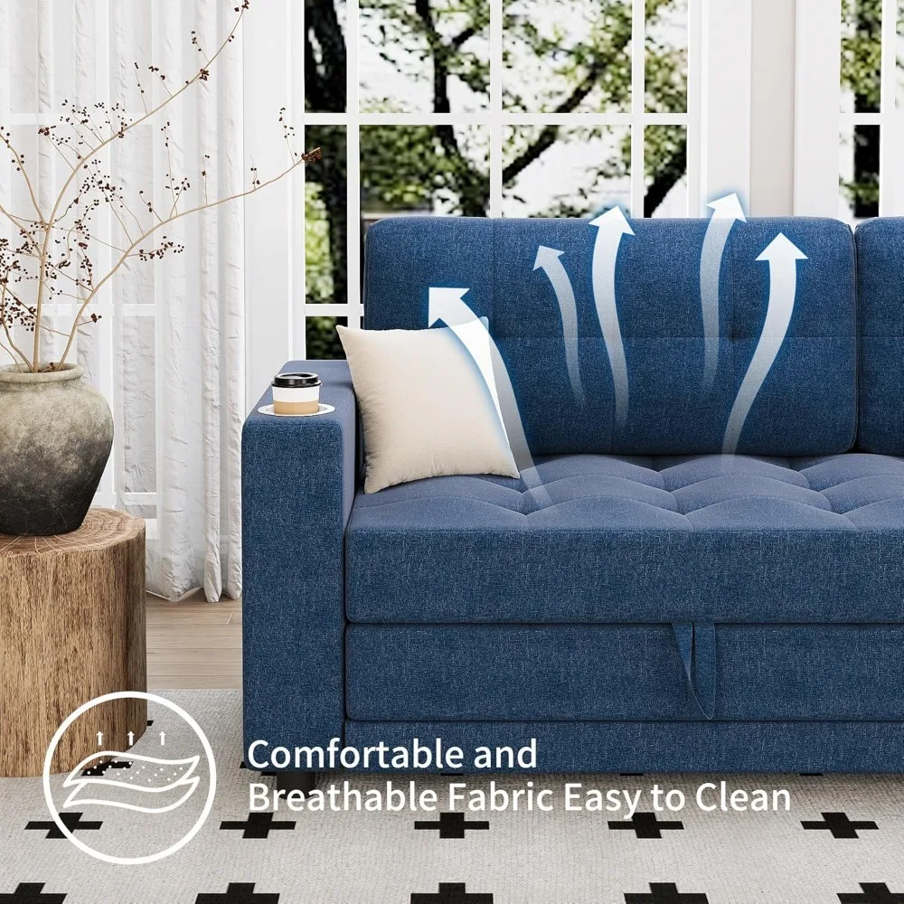 أريكة سرير فوتون مقاس 83 بوصة عرضًا و84 بوصة طولًا، أريكة نوم بمقعدين سميك مقاس 6 بوصات، أريكة قابلة للسحب، أرضية قابلة للتحويل #5