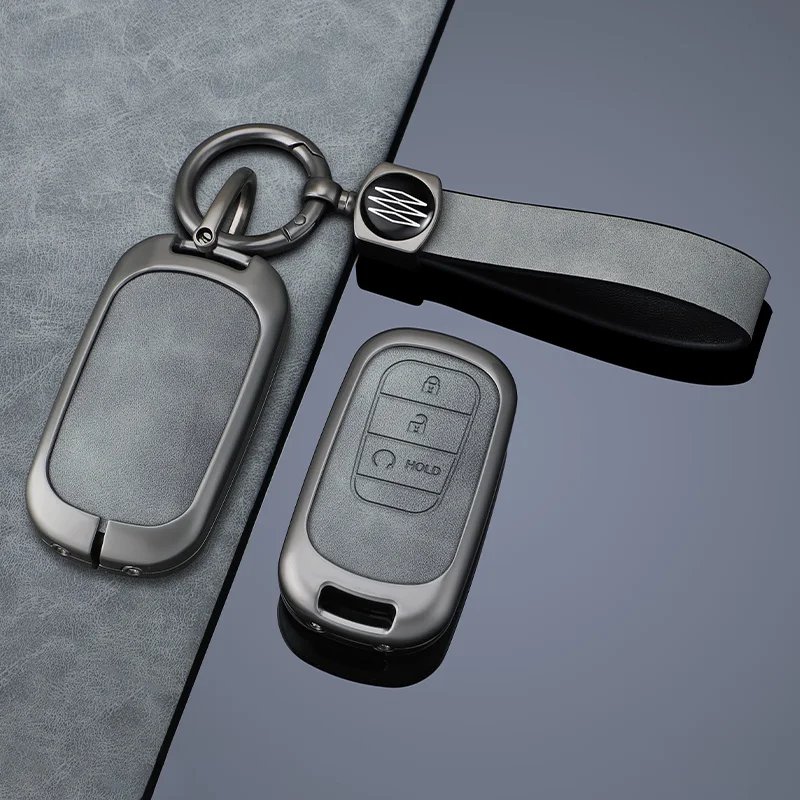 leather Zinc Alloy Car Key Case For Honda 2022 2023 2024 Accord Civic HR-V CR-V Pilot Sport SI EX EX-L Keychain Accessories