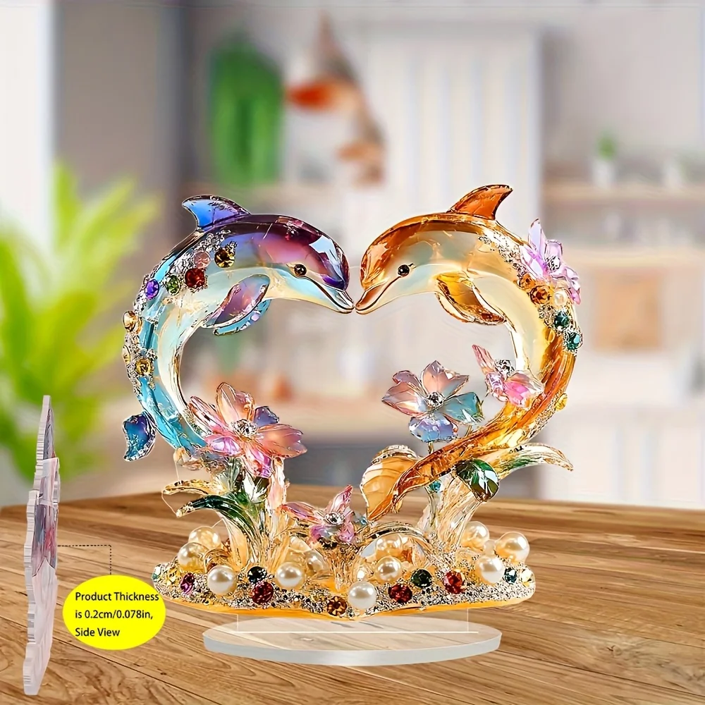 2D Flat Design, a Colorful Dolphin-Shaped Decoration - a Romantic Valentine'S Gift, No Electricity Needed for Home Desktop Decor