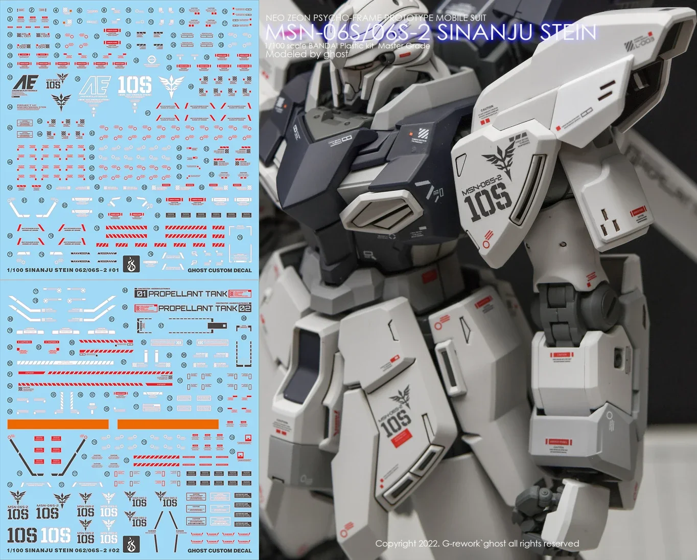 Model Decal for 1/100 MG MSN-06S-2 Sinanju Stein Narrative Ver. Model Kit Fluorescent Color HD Water Sticker for Model Hobby DIY