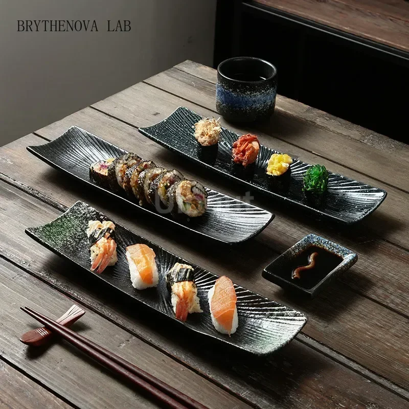 Rectangular sashimi plate Cold dish Ceramic disc Vintage restaurant Special Long Plate for Japanese Sushi Creative Cooking