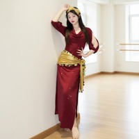 Women Belly Dance Coins Costume Baladi Saidi Dress Girls Training Outfit Shinny Performance Folk Dance Robe with Hip Scarf