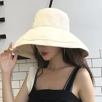 Oversized Summer New Cotton Breathable Big Brim Solid Color Fashion Bucket Hat Women Outdoor Travel Adjustable Sun Fisherman Hat