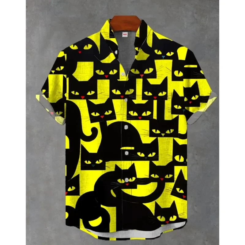 New Men's Ethnic Style 3D Printing Design Casual Vacation Linen Top Shirt Hawaiian Beach Lapel Short-sleeved Breathable Fashion