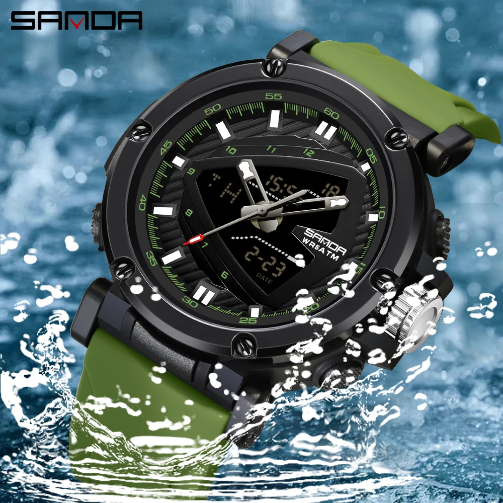 SANDA Women Sports Watch Men Quartz Digital Dual Display Watches Shock Water Resistant Luminous Fashion Wristwatch IW9052