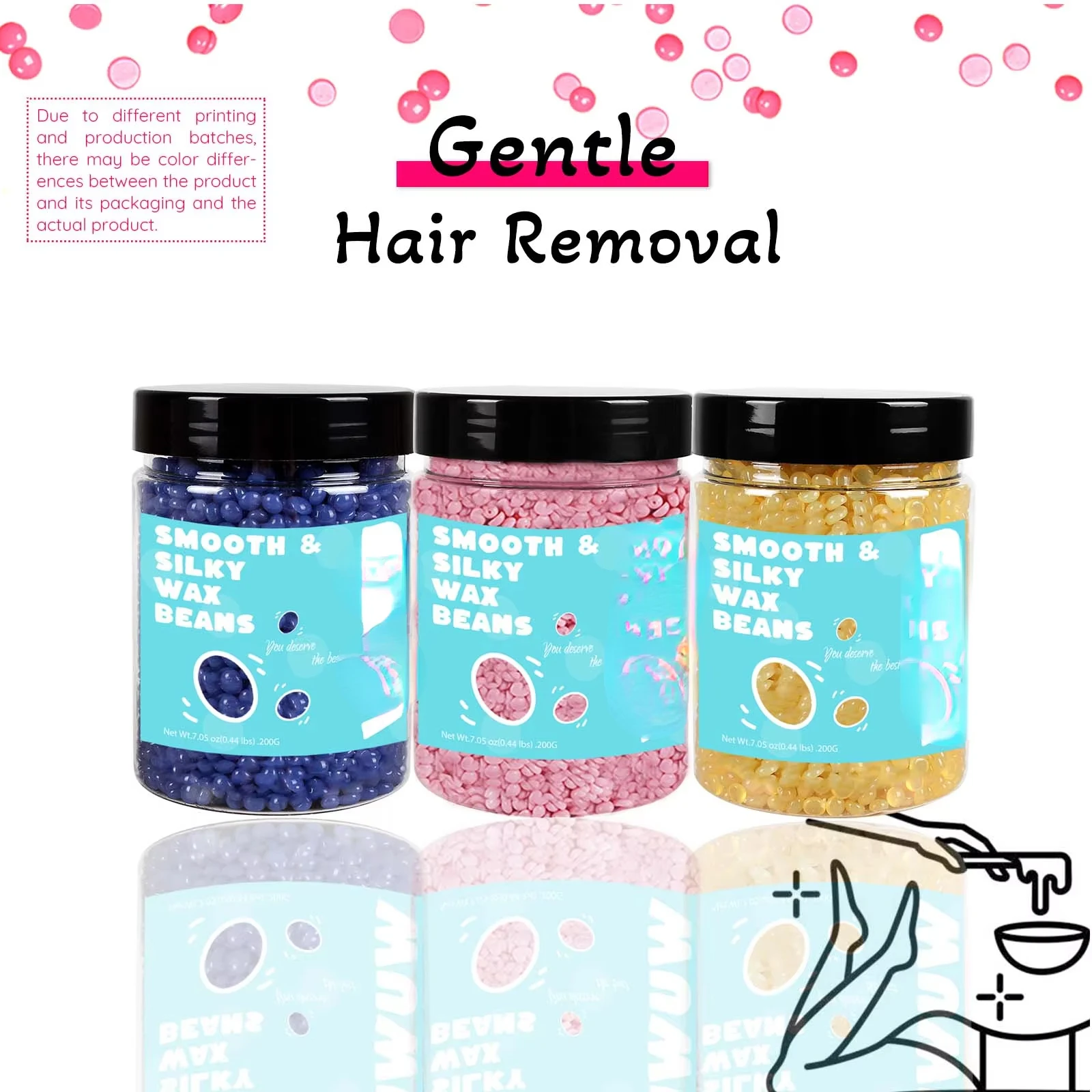 Wax Beads 200g(7.05oz) Bottle Hair Removal Hard Wax Beans Hot Waxing Beeswax for Wax Heater Painless for All Hair&Skin Wax paper