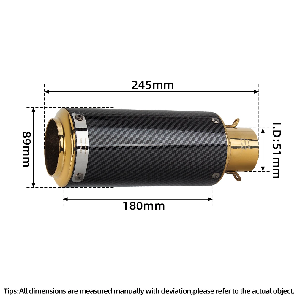 Moto Exhaust Modification 51mm Universal Stainless Steel Escape Gold Striped Muffler for Z400 CBR125R R25 GSX250R Ninja250 ZT125
