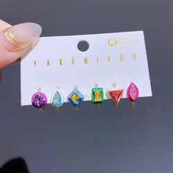 New Design Multicolor Cubic Zircon Geometric Hoop Earrings for Women Gold Color Huggie Set