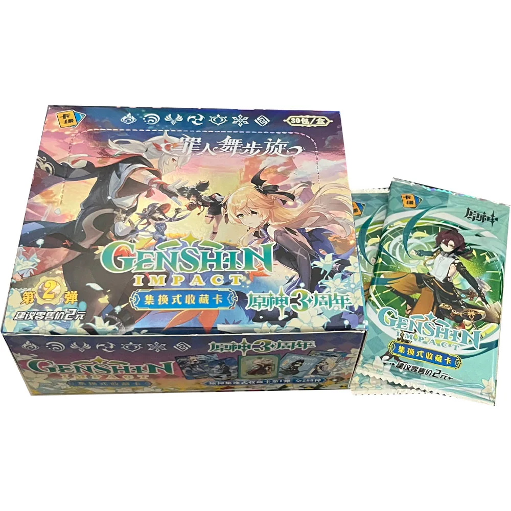 Genshin การ์ดอนิเมะ TCG กล่องการ์ดตัวละครหายากของเล่นเด็กของขวัญวันเกิดของขวัญ