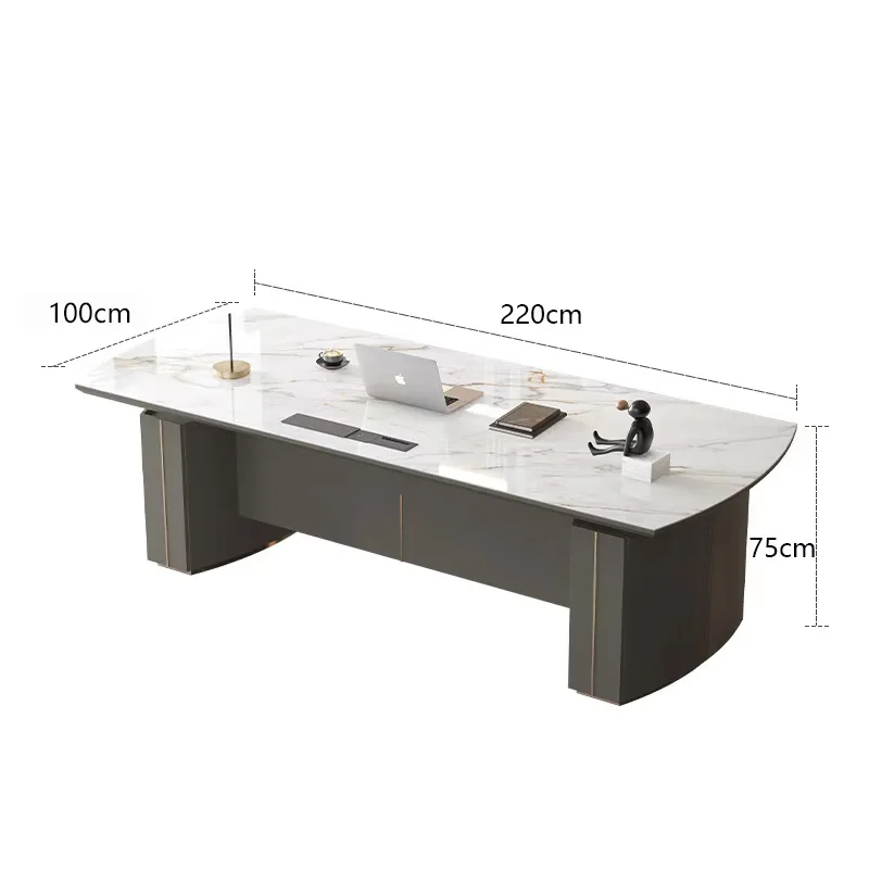 Light Luxury Glossy Rock Panel Office Desk And Chairs Baked Lacquer Boss Desk Simple Modern Writing Desk President Desk