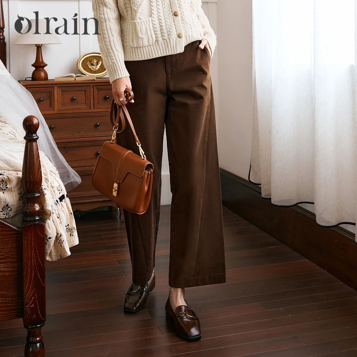 

OLrain Brown Casual Pants Women's Spring 2025 New High Waist Skinny Versatile Straight Loose Pants N56QK93630
