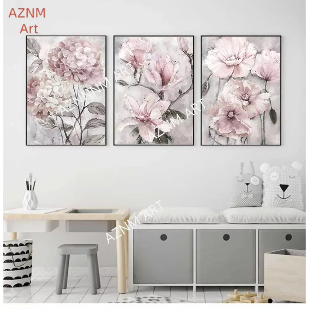 1/3pcs  Nordic Pink Floral Canvas Painting Flower Posters an