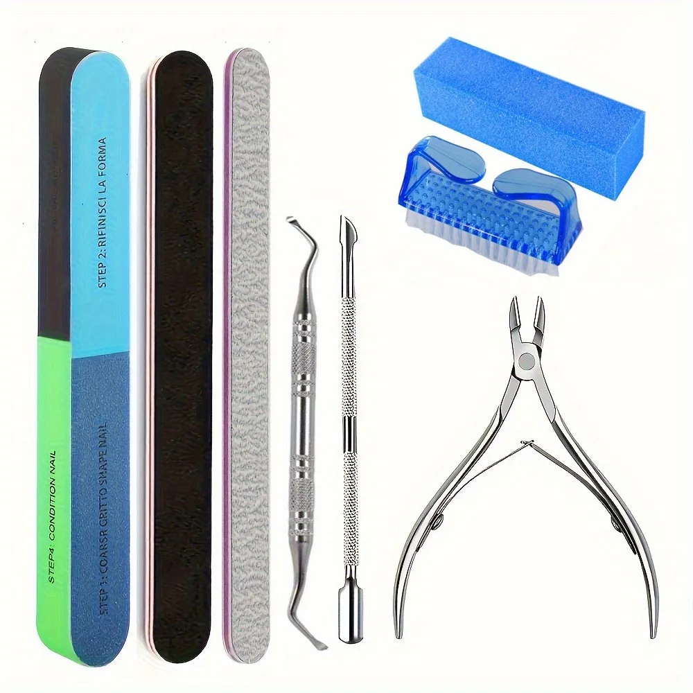 8개입 전문가용 네일 케어 키트 - 큐티클 푸셔, 네일 파일, 네일 브러시, 핀셋 포함 매니큐어 세트 - 무향, 부드러움
