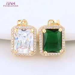 11*15MM 12.5MM 14K Gold Color Brass with Zircon Rectangle Charms Pendants Necklace Earrings Jewelry Making Supplies Accessories