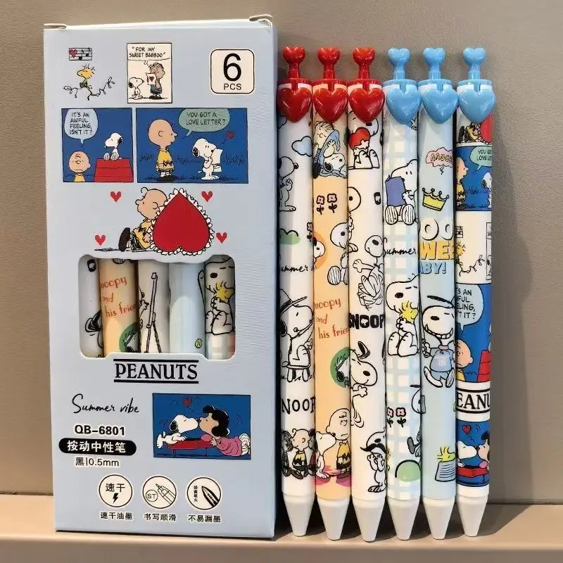 HOT- 6PCS Snoopy Charlie Brown secondary animation peripheral gel pen cartoon cute creative students quick-drying love brush pen