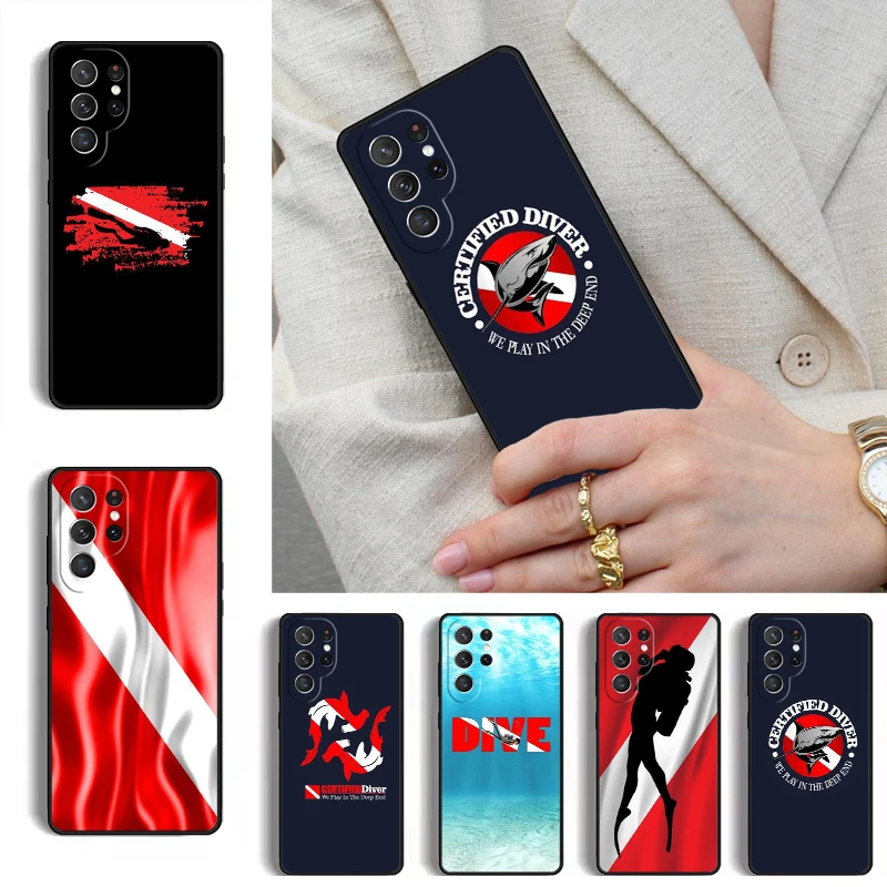 Dive Scuba Diver Shark Diving Flag Phone Case for Samsung Galaxy S26 S25 Ultra S24 S23 S22 S21 Plus Note 10 Bumper Cover