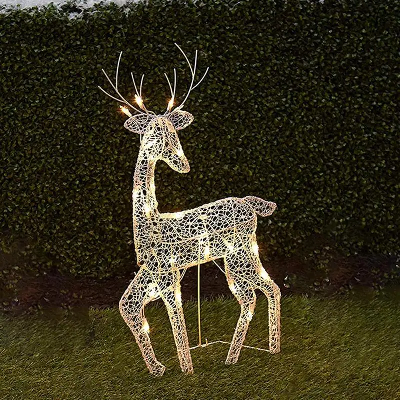 Lighted Christmas Reindeer Water Resistant Light Up Decoration For Garden Glowing Reindeer Outdoor Yard Ornament New Year 2024