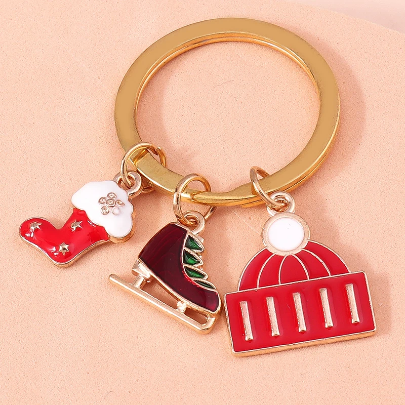 Cute Enamel Christmas Hat Boots Charms Keychain for Car Key Festival Gift for Women Men Handbag Keyrings DIY Jewelry Accessories image 3