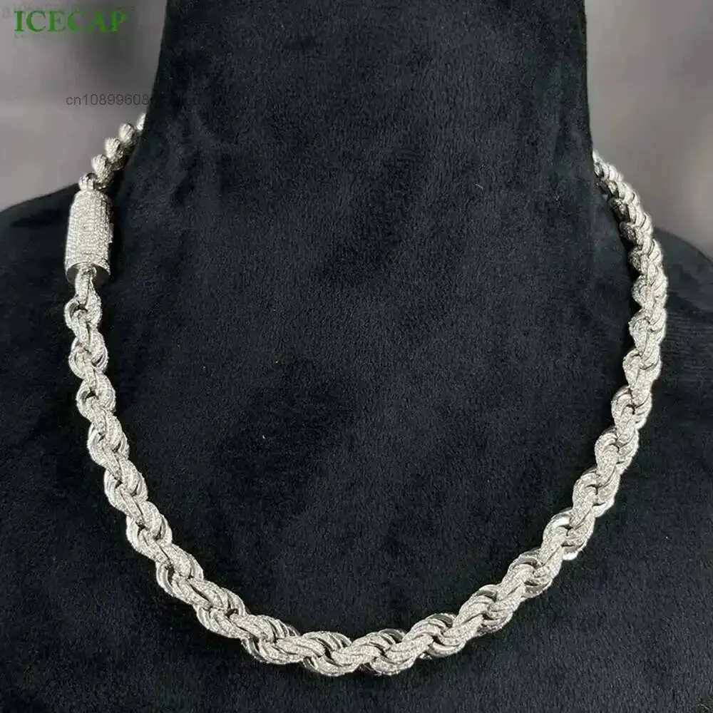 Hip Hop White Gold Plated Luxury Jewelry Sterling 925 Sterling Silver Vvs Moissanite Diamond Necklace Twist Chain