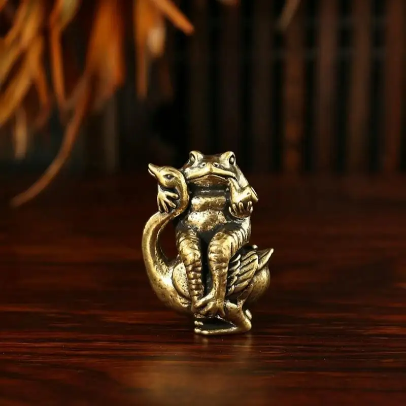 Kupferne Mini-Kröten-Figuren auf Schwanen reiten – Skulpturen, Ornamente, Dekoration für Zuhause und Büro, Schreibtisch-Accessoires, Geschenke – Detail 1