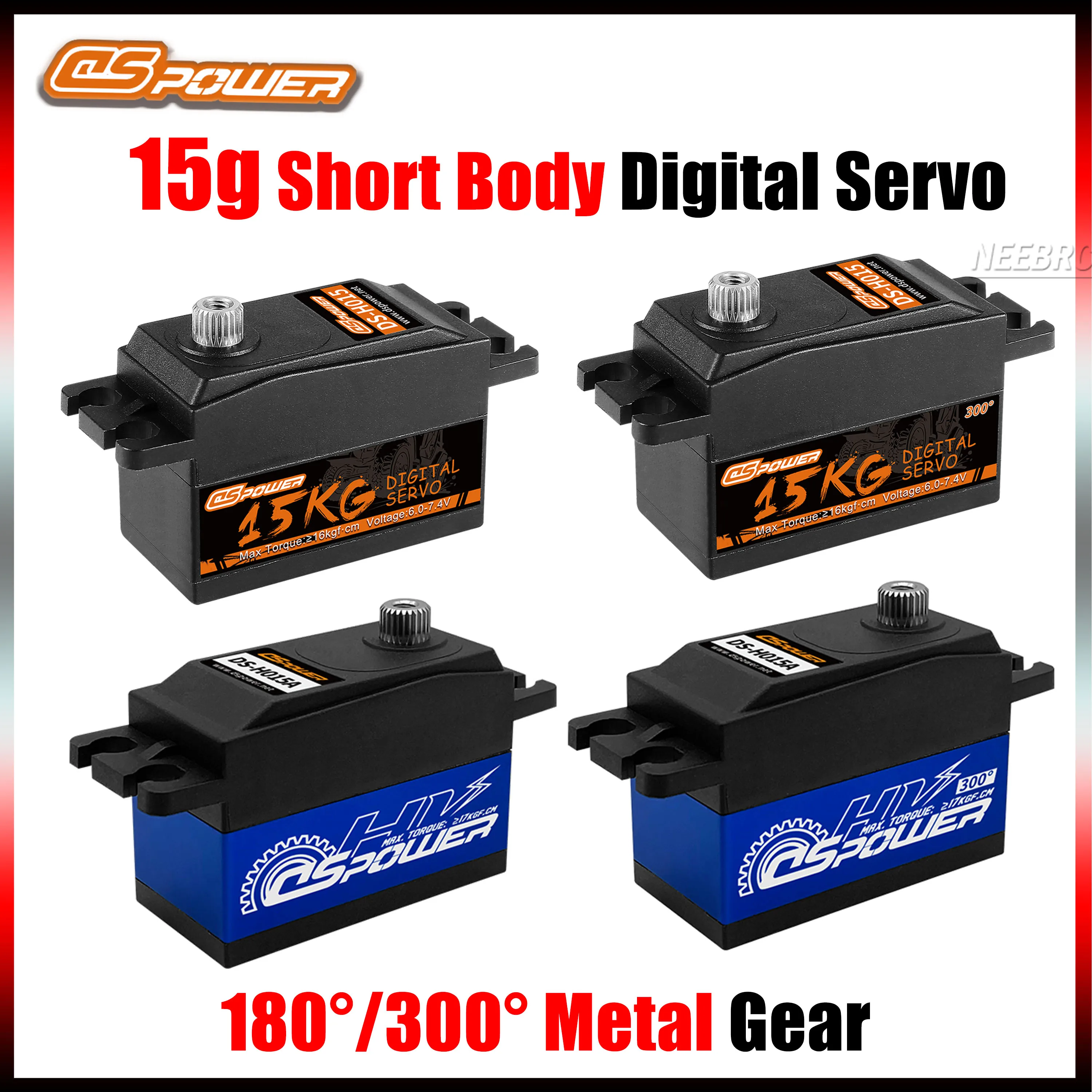 Engranaje metálico de cuerpo corto DSpower 15KG 180 ° /300 °   Servomotor Digital estándar de alto par para coche RC 1:10, avión, Dron, Robot, barco
