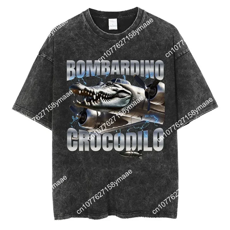 Bobrito Bandito Funny Meme Washed T-Shirts Men Women Fashion Humor Italian Brainrot T Shirt Novelty Loose Cotton Vintage T-Shirt
