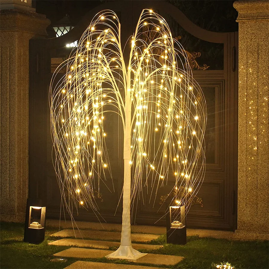 2.1M Warm White Lighted Willow Tree Fairy Lights Christmas Holiday Decor Willow Bonsai Tree Light For Home Xmas Party Halloween