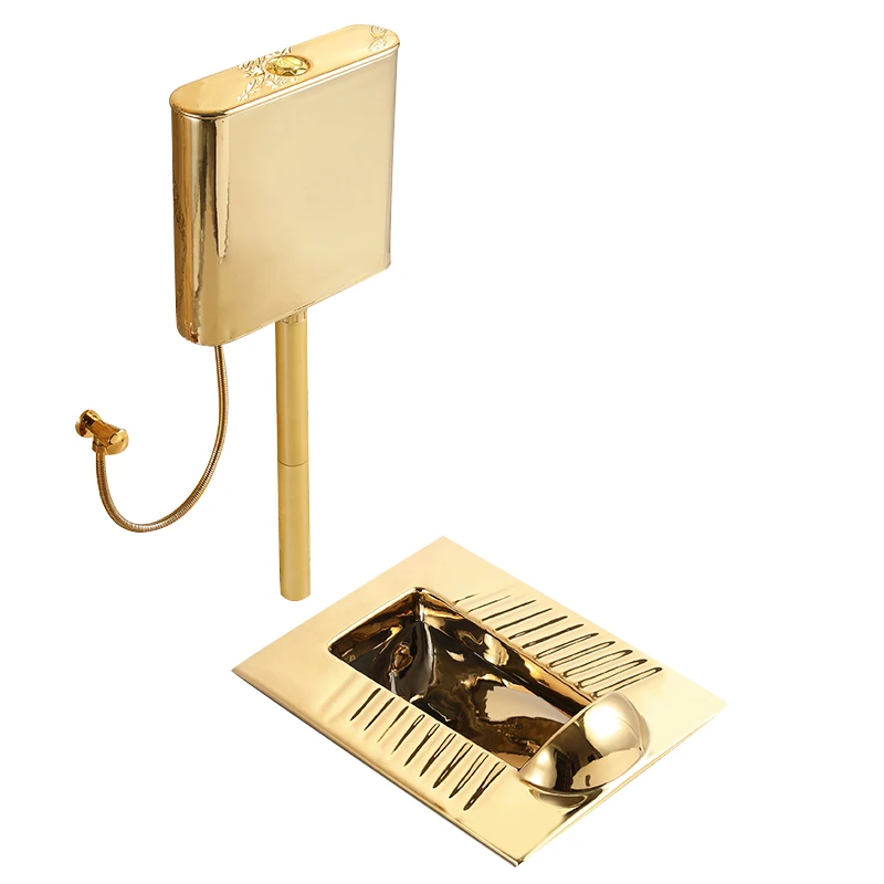 

With baffle head, golden squatting toilet flushing tank set, ceramic European toilet, anti-blocking and deodorant.