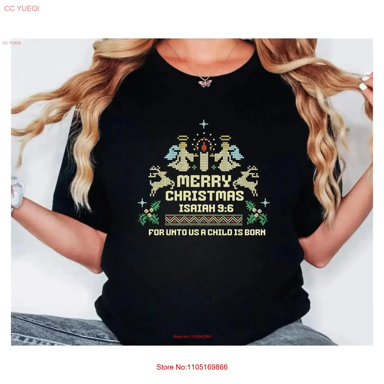 Christian Christmas T Shirt Isaiah 9 6 For Unto Us A Child Is Born Nativity Merry vintage Washed fashion Casual Stylish Unisex