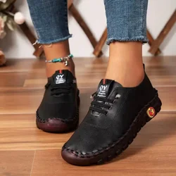 Sneakers Women Shoes Loafers Lace Up Leather Flat New Spring 2025 Casual Comfortable Mom Shoes Mujer Zapatos Chaussure Femme