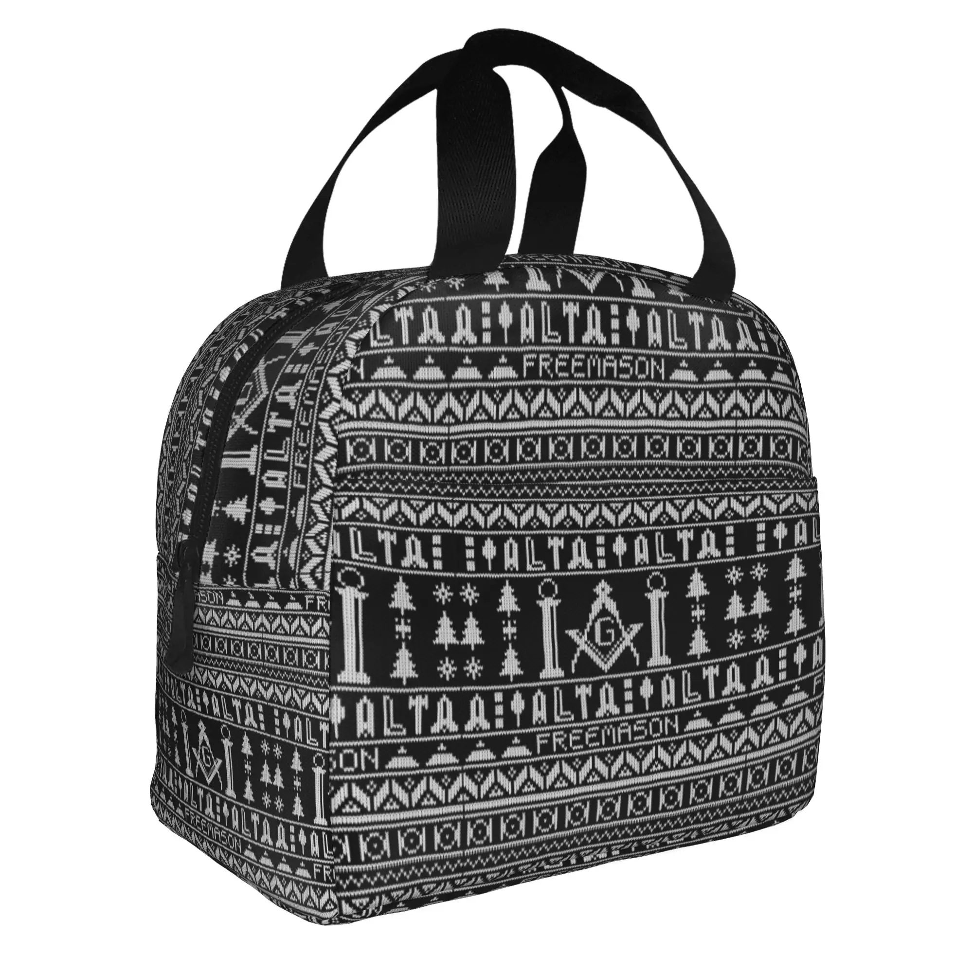 Masonic Mason Freemason Pattern Resuable Lunch Box for Women Waterproof  Thermal Cooler Food Insulated Lunch Bag School