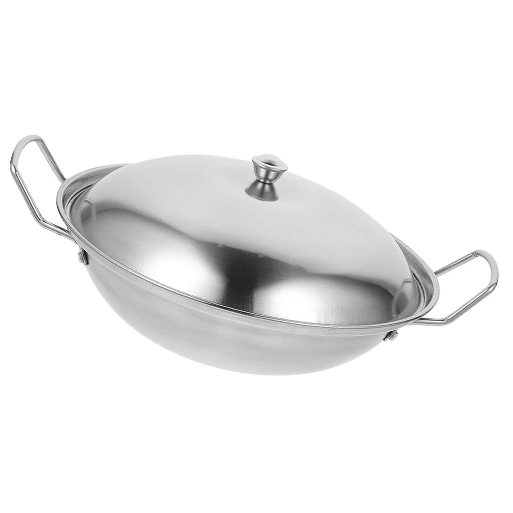 Woks Stir-fry Pans Chinese Pot Stove with Lid Stainless Steel for Daily Use Cooking