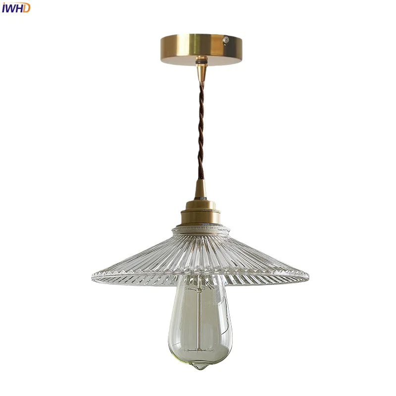 

IWHD Clear Pleated Glass LED Pendant Lights Kitchen Island Bathroom Loft Home Lighting Nordic Minimalism Hanging Lamp Luminaire