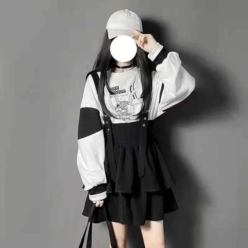 Vintage Gothic Girl Punk Lolita Ruffled Mini Skirts Casual High Waist Harajuku Suspender Skirt Women Y2K Short Skirt Streetwear