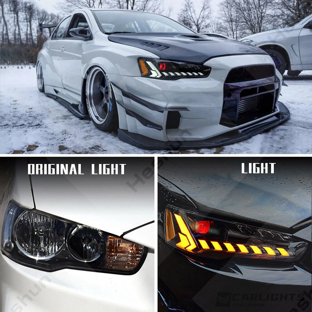 Pair Projector Led Headlights Mitsubishi Lancer EVO X 10th Gen 2008-2020 Front lamp Head Light W/Dynamic Animation W/Amber Lamps